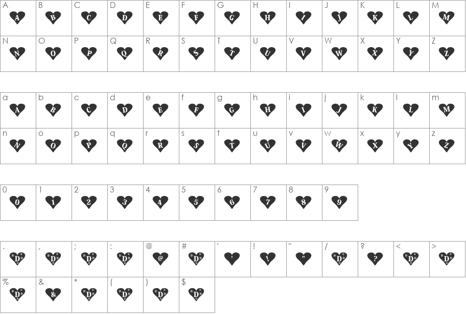 FunnyValentine font character map preview