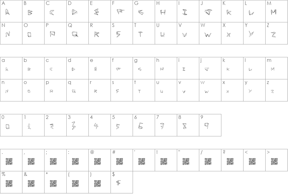 FunOrigami font character map preview