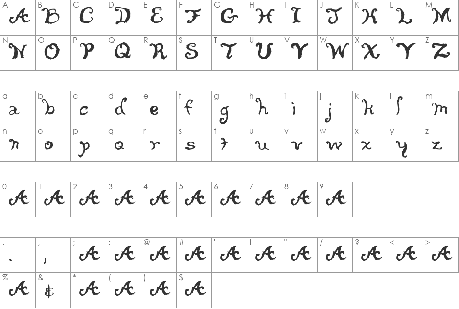 Funtime font character map preview