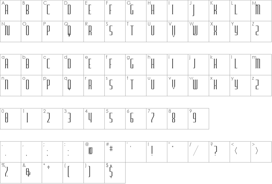 Furgatorio font character map preview