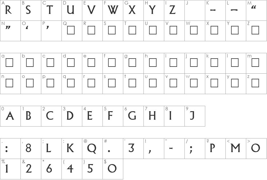 FuriosoTitling font character map preview