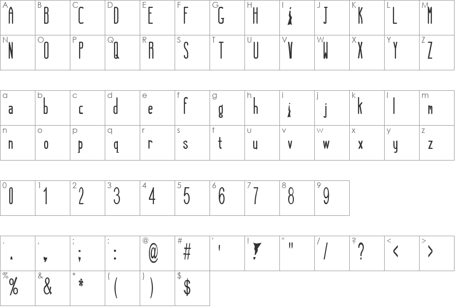 Furocious TALL&Narrow font character map preview