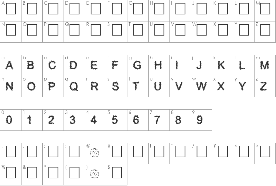 Furry font character map preview