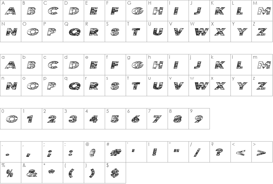 Fury font character map preview