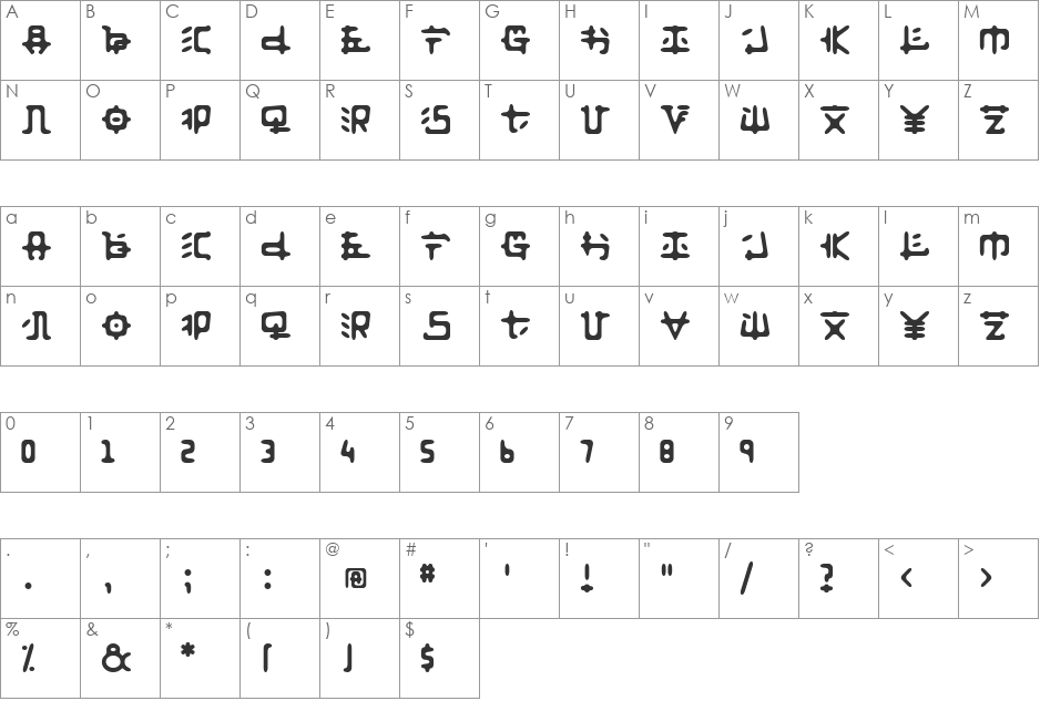 Fusaka font character map preview