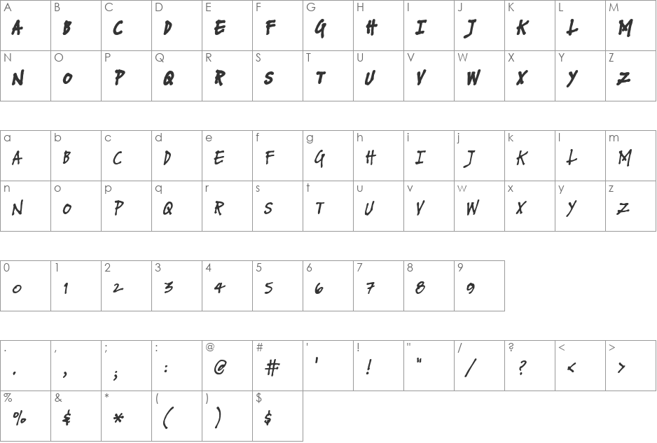 FUSE normal font character map preview