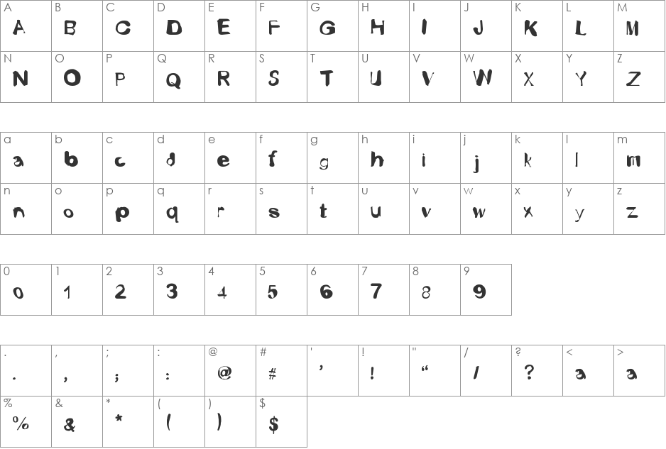 Fusty Luggs font character map preview