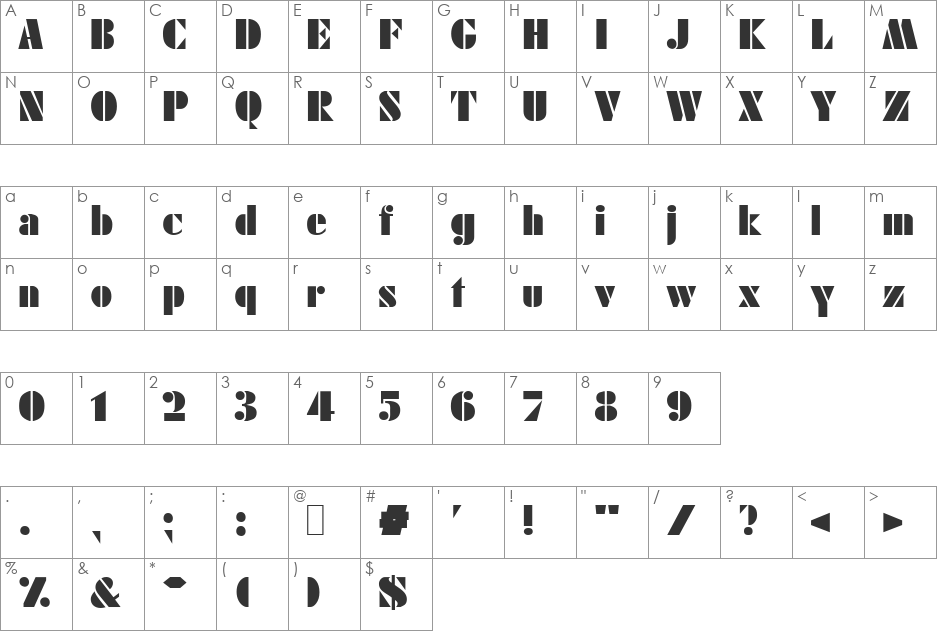 FutenaBlack font character map preview