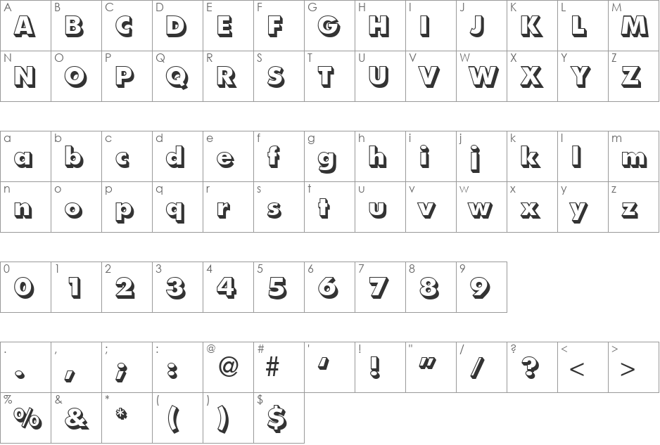 Futoral Outline Shadow DB font character map preview