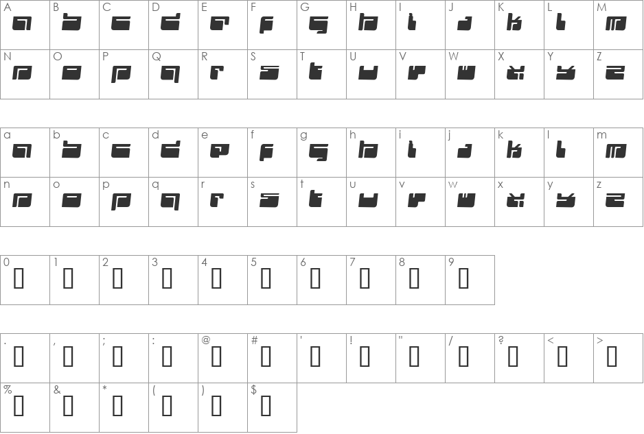 FUTU font character map preview