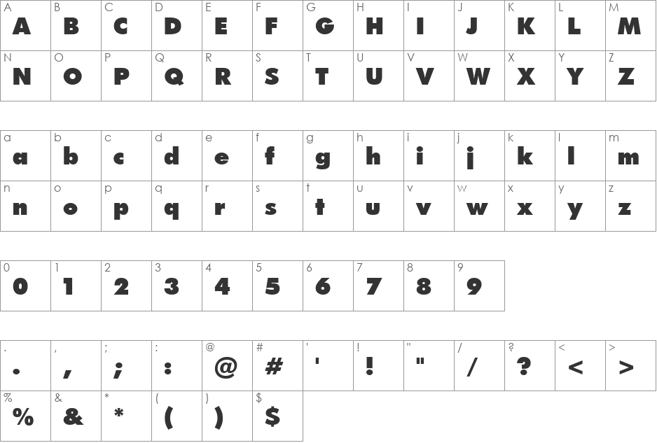 Futura press font character map preview