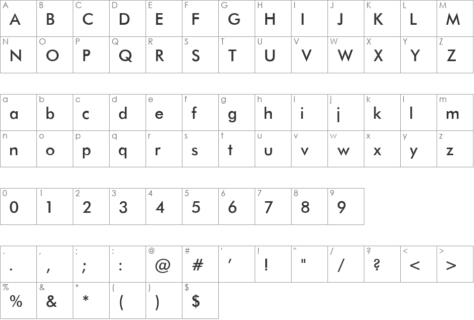 Futura-Book font character map preview