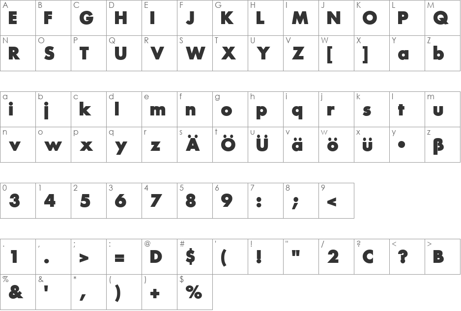 FuturaExtraBold.fog font character map preview