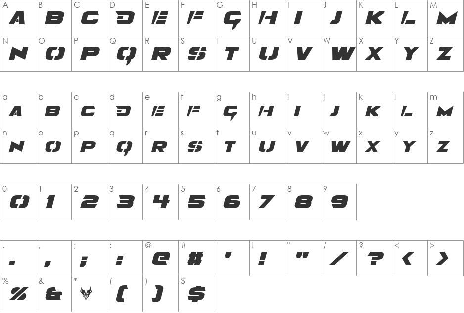 Angolmois font character map preview