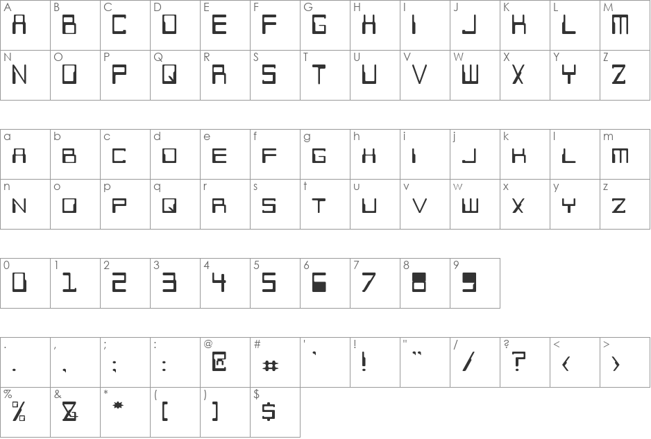 FutureWorld font character map preview