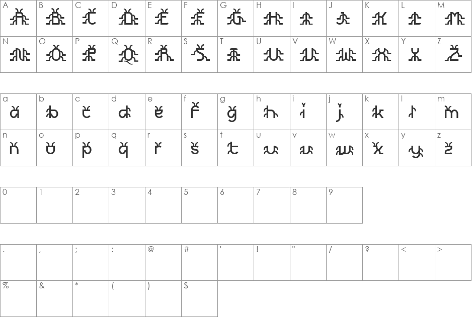 Futurex Bugz font character map preview
