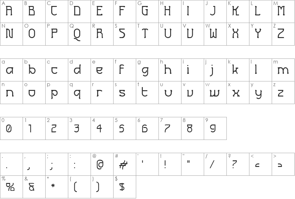 Futurex Crazyslab font character map preview