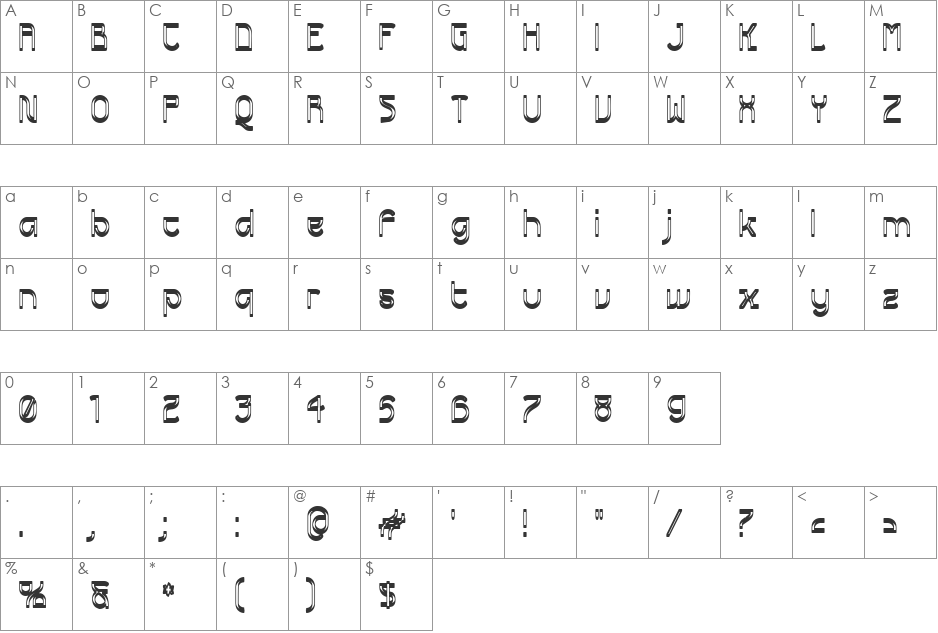 Futurex Dropshaft font character map preview