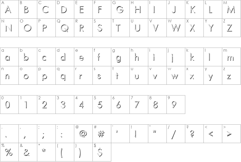 FuturisShadowCTT font character map preview
