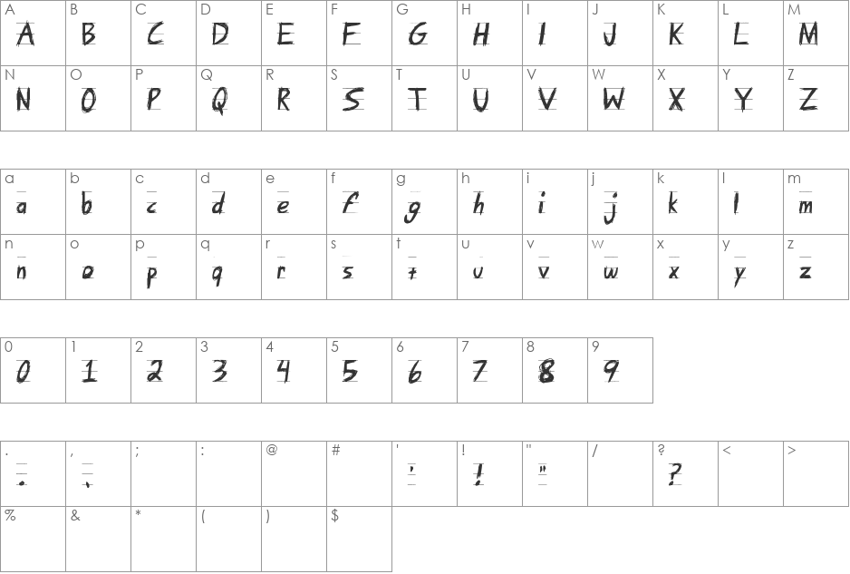 Angry Letter font character map preview