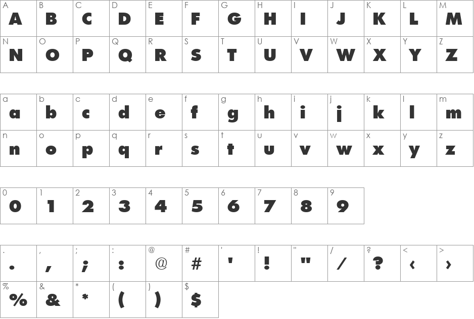Futurist ExtraHeavy font character map preview