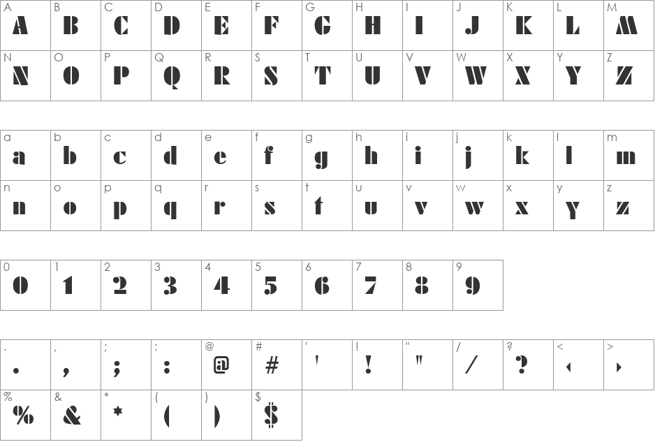 FuturistBlack font character map preview