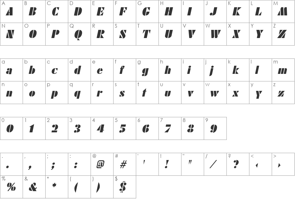 FuturistBlack font character map preview