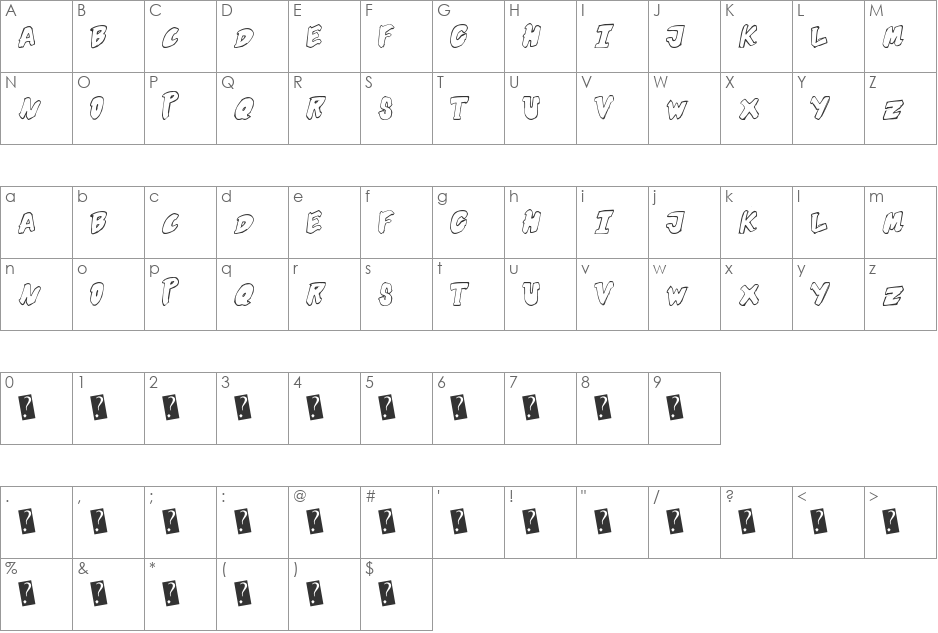 FuturisticOutline font character map preview
