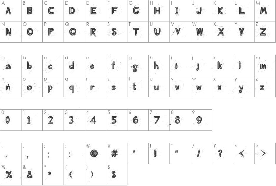 Angry Prego font character map preview