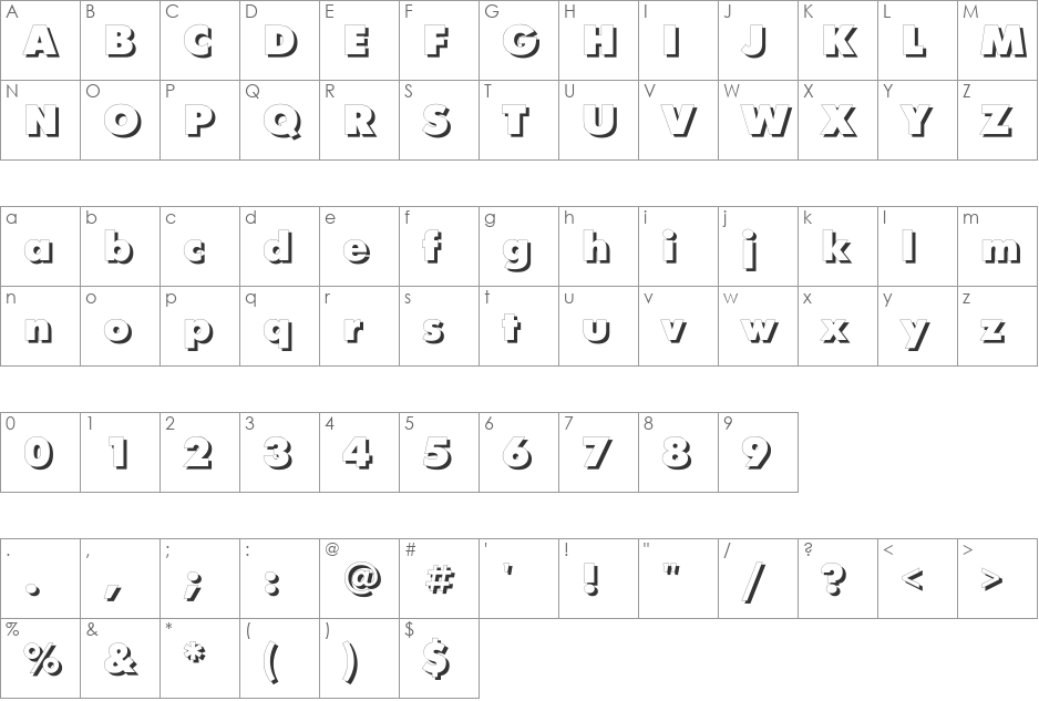 FuturisXShadowCTT font character map preview