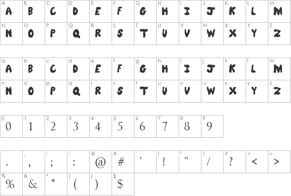 Fuzzy Bear font character map preview