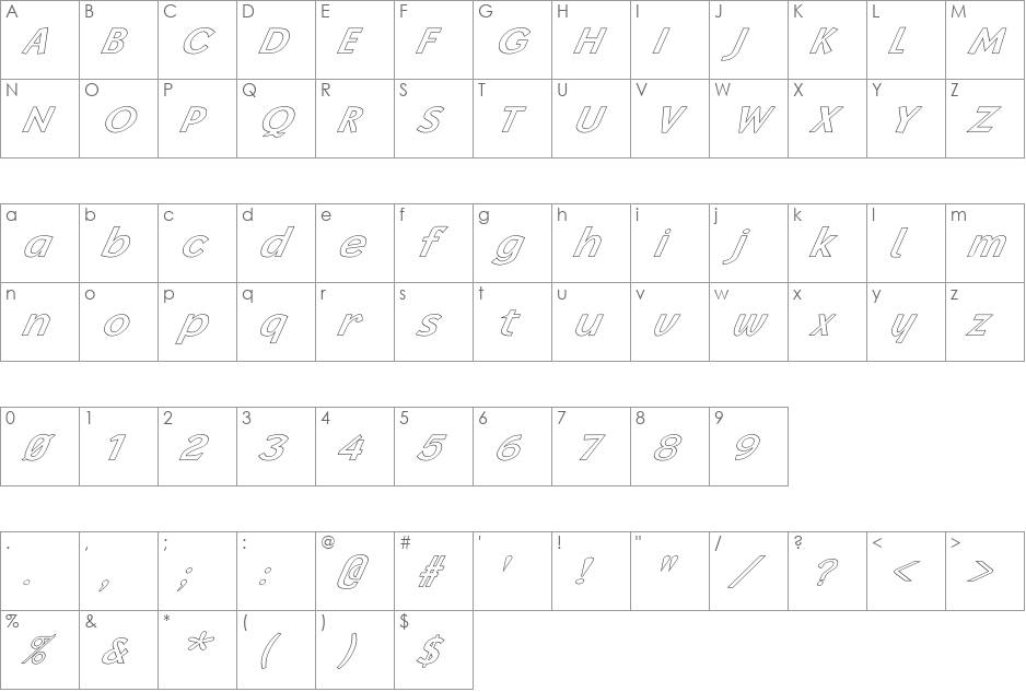 FZ BASIC 14 HOLLOW ITALIC font character map preview