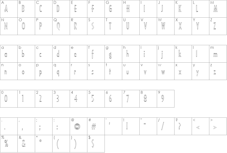 FZ BASIC 16 HOLLOW font character map preview