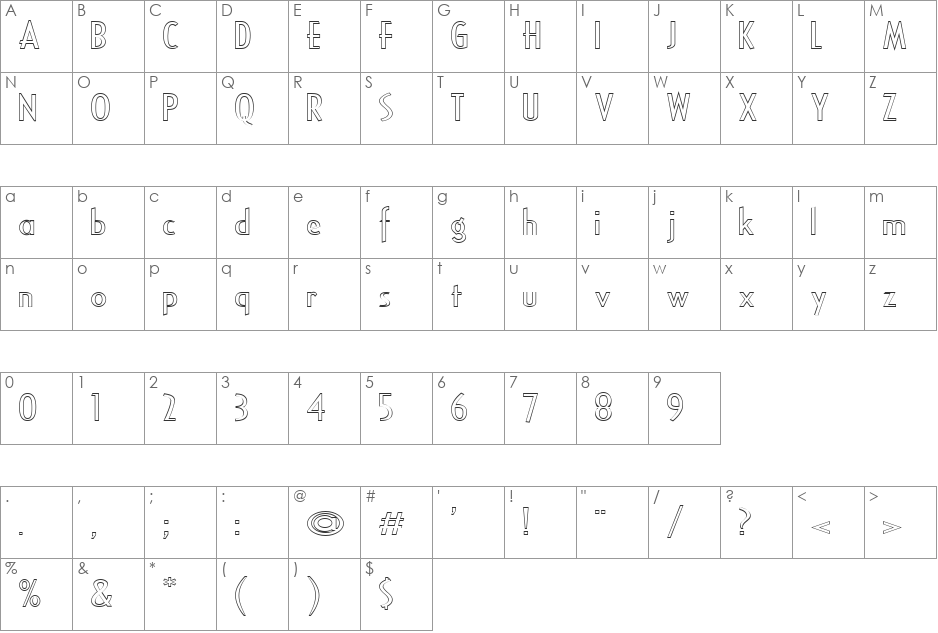 FZ BASIC 16 HOLLOW EX font character map preview