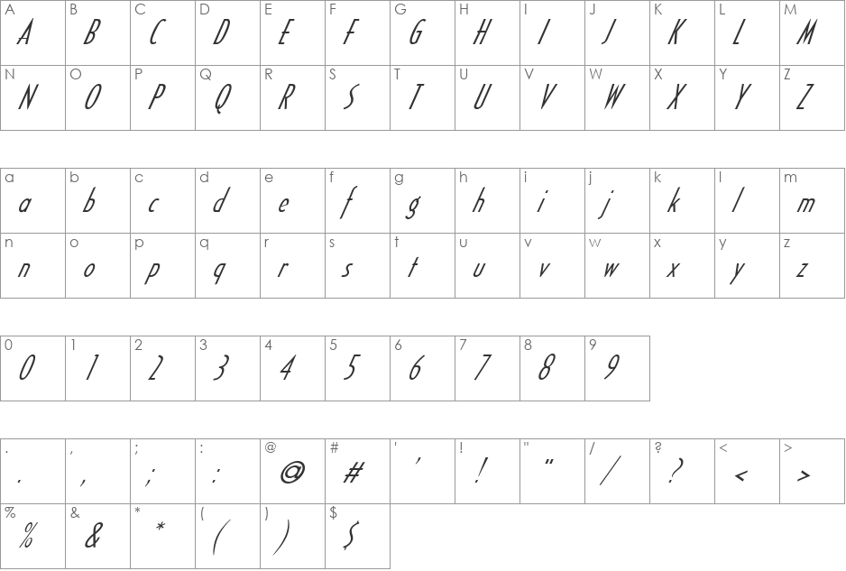 FZ BASIC 16 ITALIC font character map preview