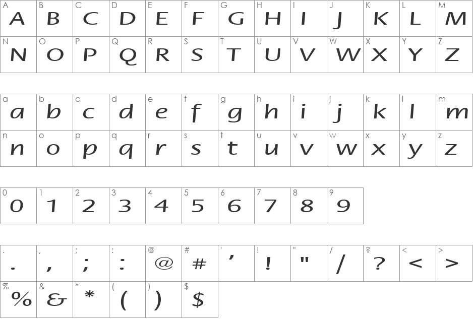 FZ BASIC 17 EX font character map preview