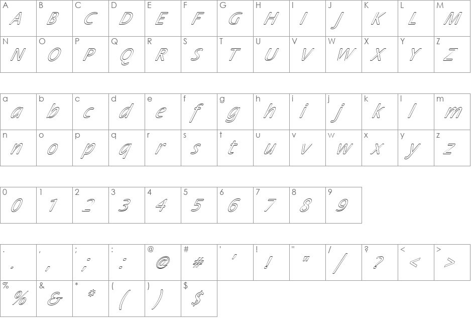 FZ BASIC 17 HOLLOW ITALIC font character map preview