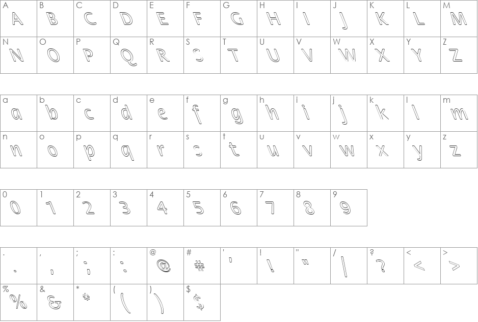 FZ BASIC 17 HOLLOW LEFTY font character map preview
