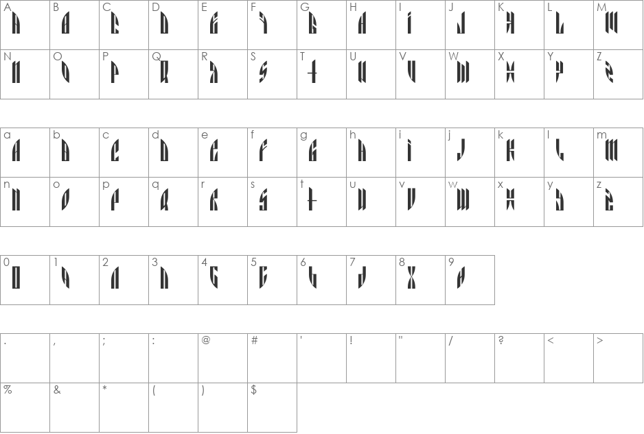 AngryOrange font character map preview