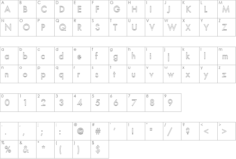 FZ BASIC 18 HOLLOW font character map preview