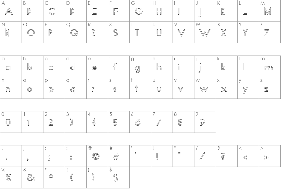 FZ BASIC 19 HOLLOW font character map preview