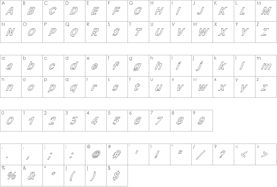 FZ BASIC 2 HOLLOW ITALIC font character map preview