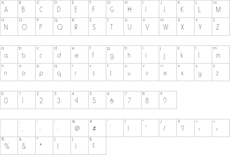 FZ BASIC 20 COND font character map preview
