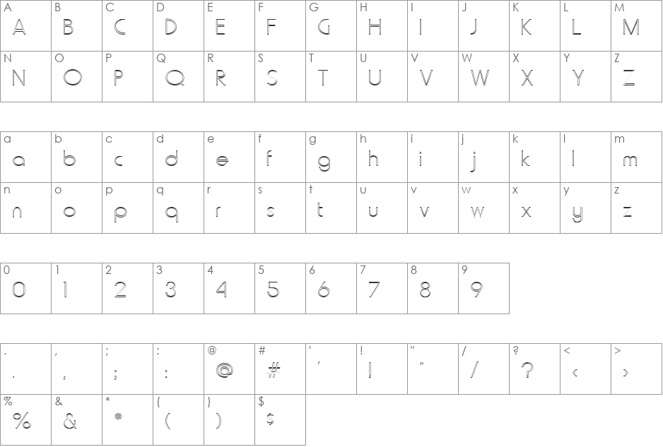 FZ BASIC 20 HOLLOW font character map preview