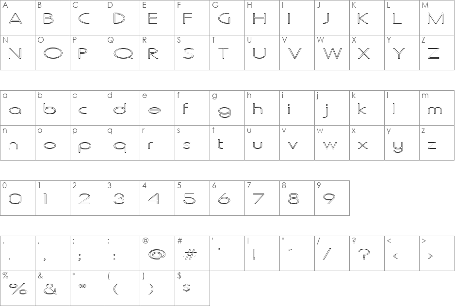FZ BASIC 20 HOLLOW EX font character map preview
