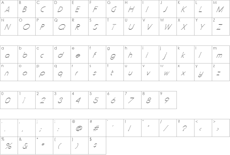 FZ BASIC 20 HOLLOW ITALIC font character map preview
