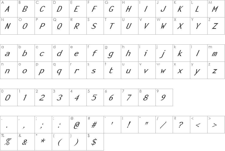 FZ BASIC 23 ITALIC font character map preview