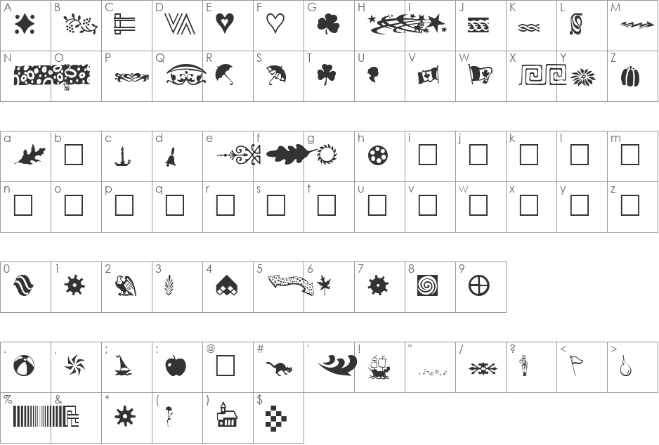 AngstDingbatsOne font character map preview