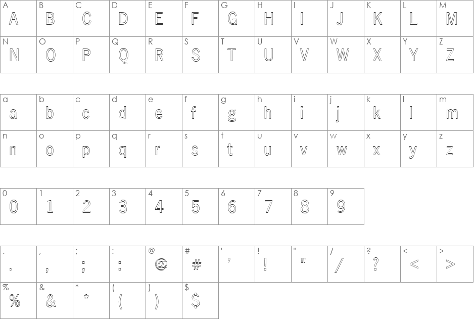 FZ BASIC 24 HOLLOW font character map preview