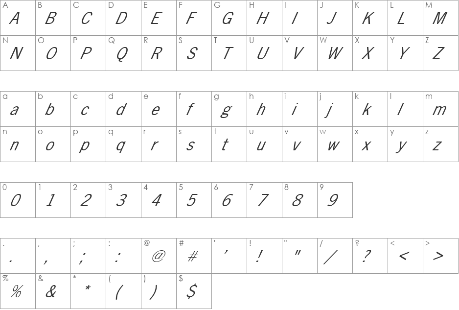 FZ BASIC 24 ITALIC font character map preview